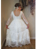 Long Sleeves Ivory Lace Vintage Flower Girl Dress